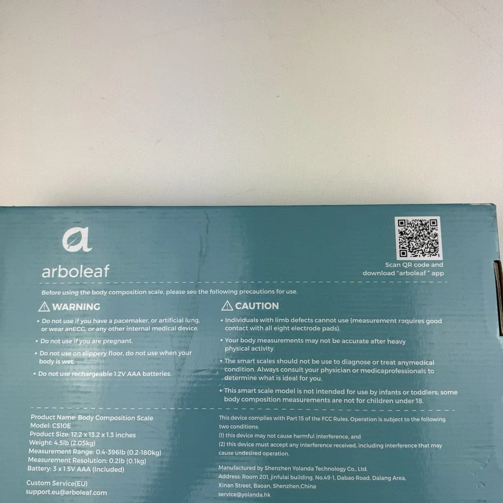 Arboleaf CS10E Eight-electrode Body Composition Smart Scale White New